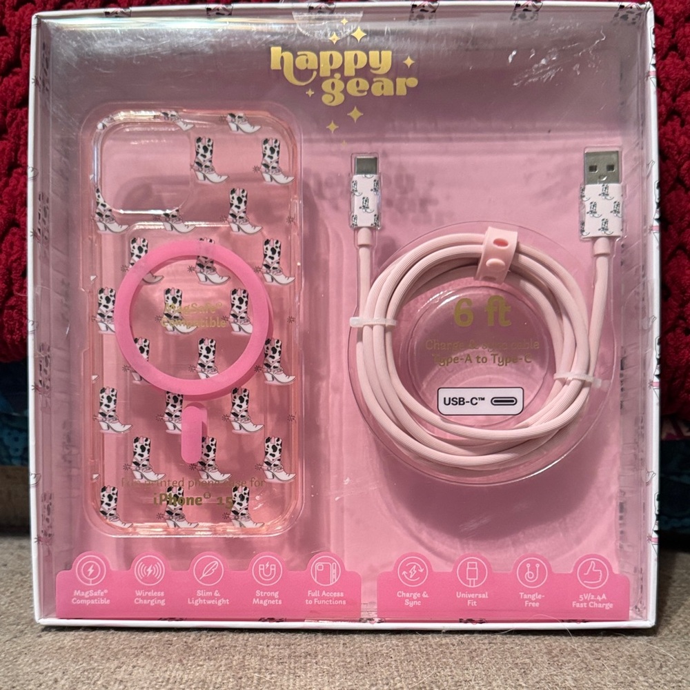 Pink Cowgirl Phone Case and USB-C Cable Set